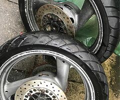 2 x Motorcycle Wheels w/ brake plates