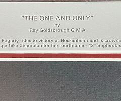 CARL FOGARTY RAY GOLDSBROUGH LIMITED PRINT - "THE ONE & ONLY" ORIGINAL SIGNATURE Isle of Man TT