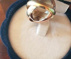 Triple trinity wedding band with rose yellow & white 9ct GOLD