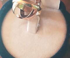 Triple trinity wedding band with rose yellow & white 9ct GOLD