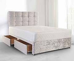 Crushed velvet divan beds available with optional mattress (Cash on delivery)