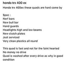 Honda trx 400 ex !! NO VIEWS !! - Image 4/5