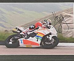 JOHN McGUINNESS LIMITED FRAMED "SIGNED" PHOTO - Isle of Man TT North West 200 Ulster Grand Prix BSB