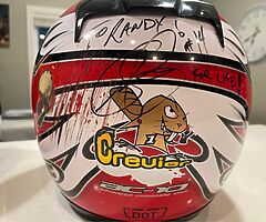 Race worn/signed helmet