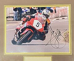 JOHN McGUINNESS LIMITED FRAMED "SIGNED" PHOTO - Isle of Man TT North West 200 Ulster Grand Prix BSB
