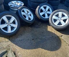 Vw 16s genuine alloy wheels with good tyres for sale - Image 1/6
