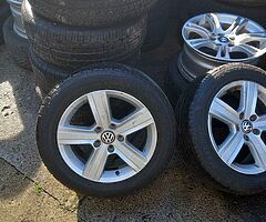 Vw 16s genuine alloy wheels with good tyres for sale - Image 2/6