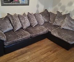 Crushed Velvet sofa with foot stool and swivel circle chair to match - Image 4/4