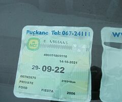 2006 FORD NCT ,29/09/22 TAX 31/01/22 fiesta 1,2 petrol
