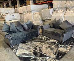 Brand new high quality italian plush grey velvet 3+2 suite of furniture