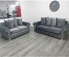 Brand new high quality Italian plush grey velvet 3+2 suite of furniture
