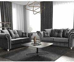 Brand new high quality Italian plush grey velvet 3+2 suite of furniture