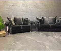 Brand new high quality Italian plush grey velvet 3+2 suite of furniture
