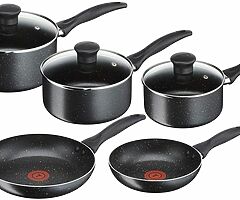 80£ Origins 5 Piece Stone Pots and Pans set, Black, 20 & 24CM Frying Pans, 16 & 18 & 20C