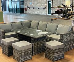 10 SEATER CORNER RATTAN FURNITURE SET + DINING TABLE - DELIVERY 