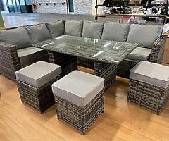 10 SEATER CORNER RATTAN FURNITURE SET + DINING TABLE - DELIVERY 