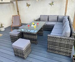 10 SEATER CORNER GARDEN RATTAN FURNITURE SET + DINING TABLE - DELIVERY 