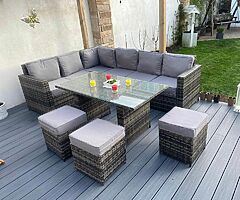 10 SEATER CORNER GARDEN RATTAN FURNITURE SET + DINING TABLE - DELIVERY 