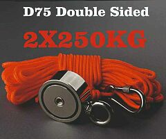 Double Sided Magnet Fishing 250kg Each Side D75mm With 20m Rope Ready to Go