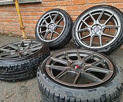 Japan Racing JR30 17 Inch 4x100 Alloy Wheels + Bridgestone 205 45 17 Tyres & Spigot Rings - Image 7/8