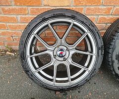 Japan Racing JR30 17 Inch 4x100 Alloy Wheels + Bridgestone 205 45 17 Tyres & Spigot Rings