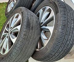 18” alloy wheels .. 3 new Tyres one bad tyre Nissan quashqai