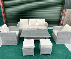 LUXURY 7 SEATER GARDEN SOFA SET + RISING TABLE - SHOWROOM - DELIVERY 