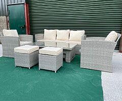 LUXURY 7 SEATER GARDEN SOFA SET + RISING TABLE - SHOWROOM - DELIVERY 