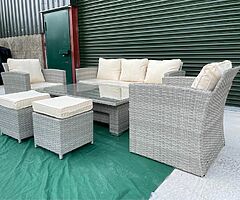7 SEATER GARDEN RATTAN SOFA SET + RISING DINING TABLE - DELIVERY 