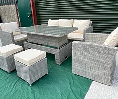 7 SEATER GARDEN RATTAN SOFA SET + RISING DINING TABLE - DELIVERY 