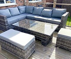 9 SEATER GARDEN RATTAN FURNITURE SET + RISING DINING TABLE - GREY - DELIVERY 