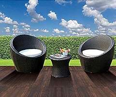 RATTAN EGG SET - Round Table & 2 Comfy Chairs - DELIVERY 