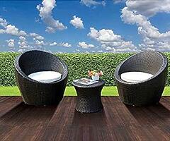 RATTAN EGG SET - Round Table & 2 Comfy Chairs - DELIVERY 