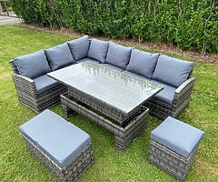 CORNER GARDEN RATTAN SOFA SET - RISING TABLE - 10 SEATER - DELIVERY 