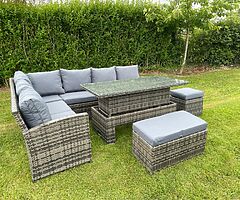 CORNER GARDEN RATTAN SOFA SET - RISING TABLE - 10 SEATER - DELIVERY 