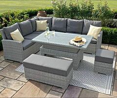 LUXURY GARDEN RATTAN FURNITURE SET - RISING TABLE - DELIVERY 