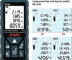 50 EUR Laser Measure 50M Portable Handle Digital Measure Tool Range Finder, Larger Backlit LCD 4 Li - Image 5/7