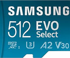 Samsung EVO Select 512GB microSDXC UHS-I U3 130MB/s Full HD & 4K UHD Memory Card inc. SD-Adapter
