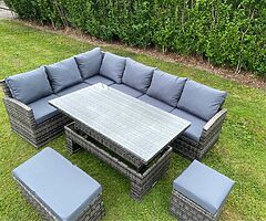 9 SEATER CORNER RATTAN FURNITURE SET + RISING DINING TABLE 