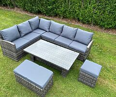 9 SEATER CORNER RATTAN FURNITURE SET + RISING DINING TABLE 