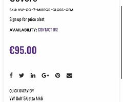 Black Glossy mirror cover - mark 7 gtd golf