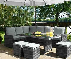 10 SEATER CORNER RATTAN SET + DINING TABLE - DELIVERY 
