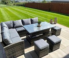 CORNER RATTAN FURNITURE SET + RISING TABLE - DELIVERY 