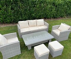 GARDEN RATTAN SOFA SET + RISING TABLE - DELIVERY 
