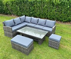9 SEATER CORNER RATTAN SET + RISING TABLE - DELIVERY 