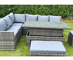 CORNER RATTAN FURNITURE SET + RISING TABLE - DELIVERY 