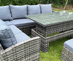 CORNER RATTAN FURNITURE SET + RISING TABLE - DELIVERY 