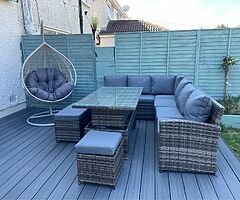 10 SEATER CORNER RATTAN SET + RISING TABLE - DELIVERY 