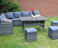10 SEATER CORNER RATTAN SET + DINING TABLE - DELIVERY 