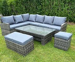 CORNER RATTAN FURNITURE SET + RISING TABLE - DELIVERY 